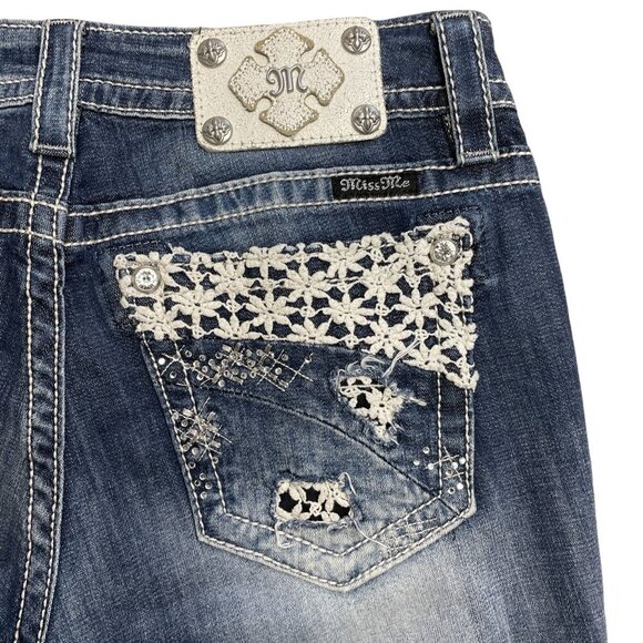 MISS ME JEANS SZ 28 JP8328CK CONTRAST STITCH EMBELLISHED EMBROIDERED LOGO SKINNY - Picture 7 of 15